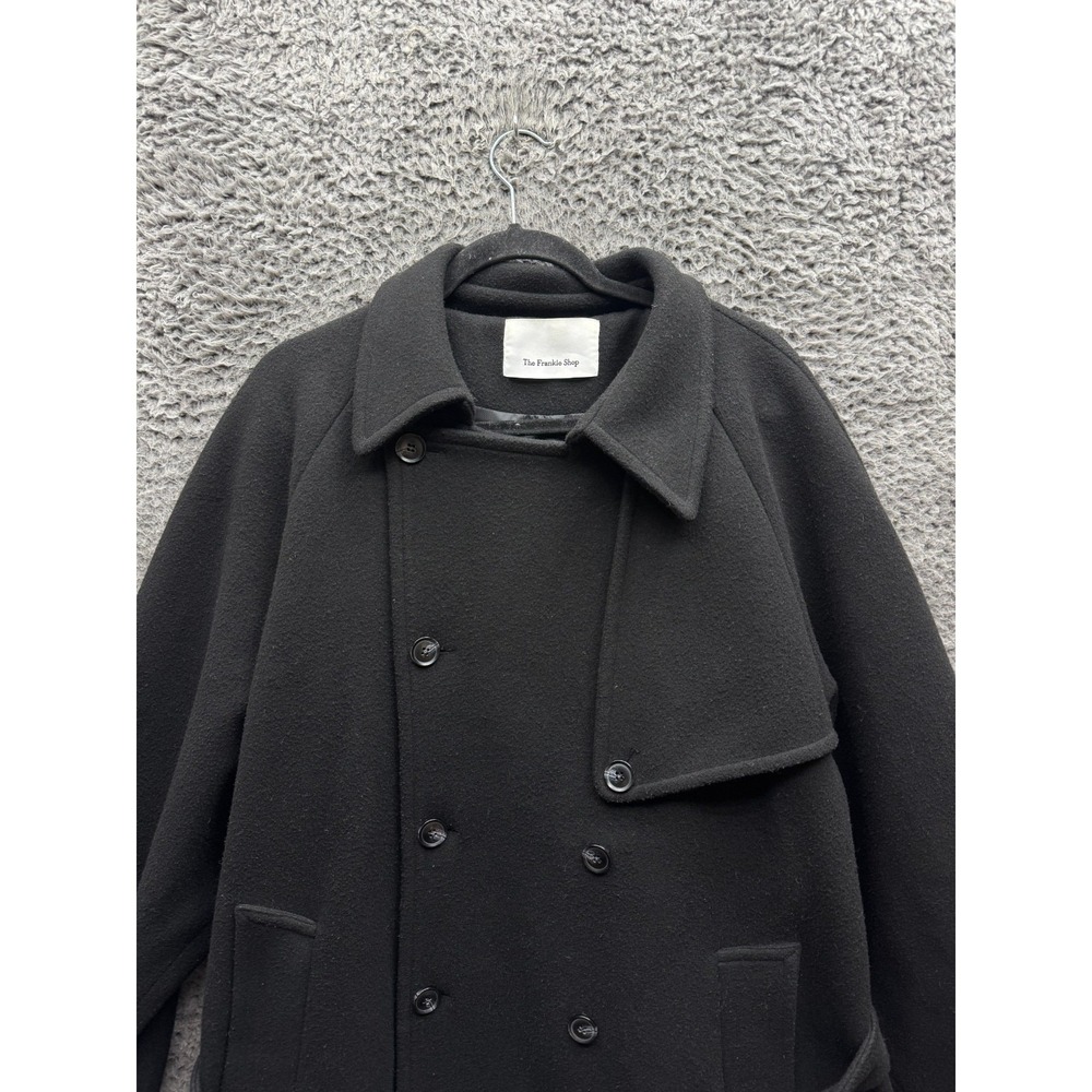 The Frankie Shop Double-Breasted Belted Trench Coat Black Womens Size L/XL - Picture 3 of 16